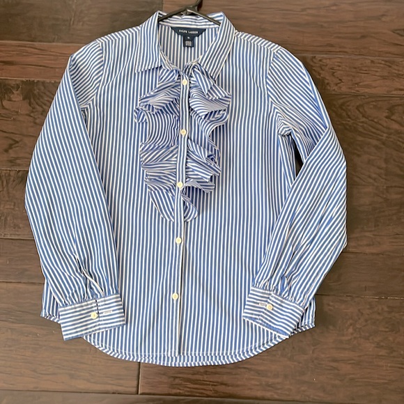 Ralph Lauren Striped Ruffled Front Blouse - Picture 3 of 6